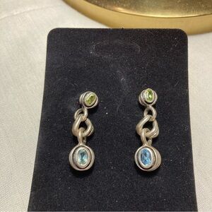 David Wysor Sterling 925 Sapphire Peridot Dangle Earrings
